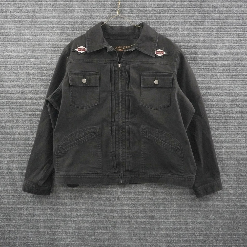 Lauren Ralph Lauren Denim Jacket Womens 2X Black Beaded Southwestern Full Zip